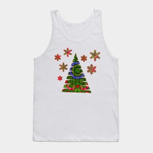 Christmas Floral Kaleidoscope Green and Red Tank Top